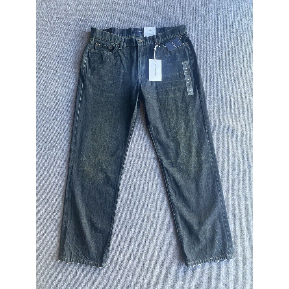 LUCKY BRAND Mens 363 VINTAGE W38 STRAIGHT DARK BLUE DISTRESS STRETCH JEANS 36x32